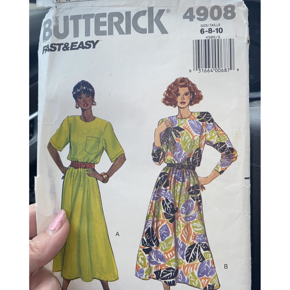Vintage 1990 Butterick Dress Pattern 4908 Size 6 8 10 Fast Easy Cut Complete
